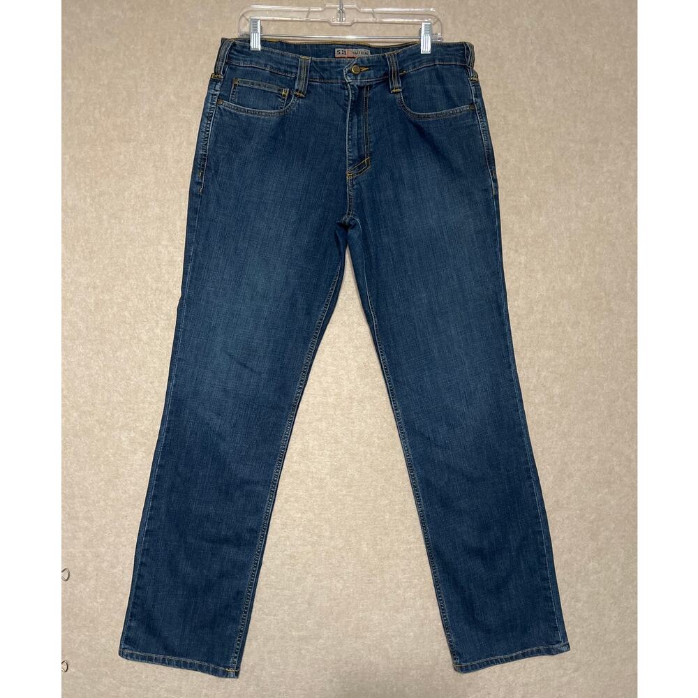 5.11 Men's Straight Fit Defender-Flex Jean, Stone Wash Indigo, Size 34" x 34"